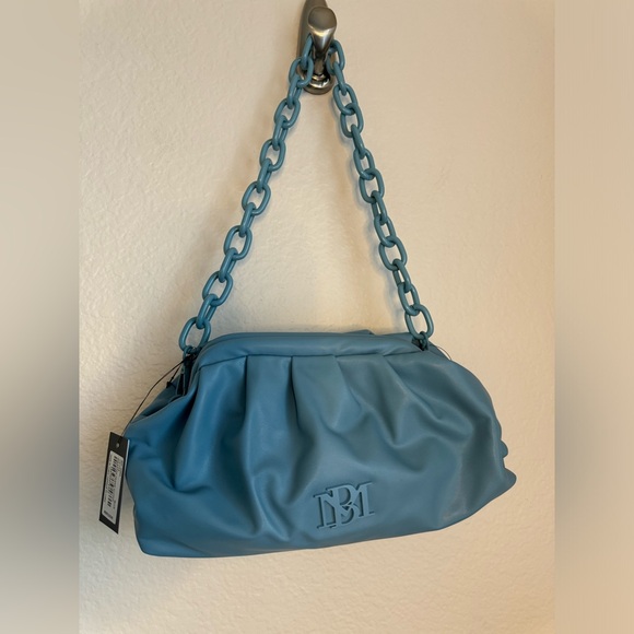 NWT- Badley Mischka Blue Vegas Leather Wrapped Frame Clutch with Chain - Picture 1 of 3